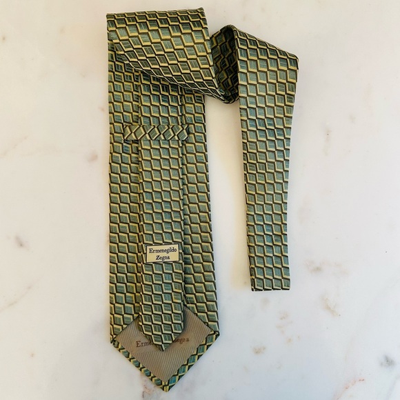 Ermenegildo Zegna Mint Green Geometric print 100% Silk Neck Tie made in Italy - Picture 8 of 9
